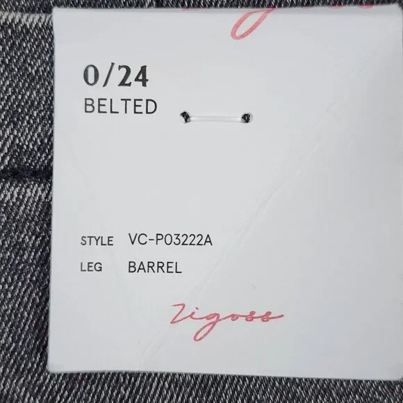 Vigoss Jeans Womens 0/24 Black Belted Barrel Leg Denim VC-P03222A (24x26) NWT - Picture 13 of 13